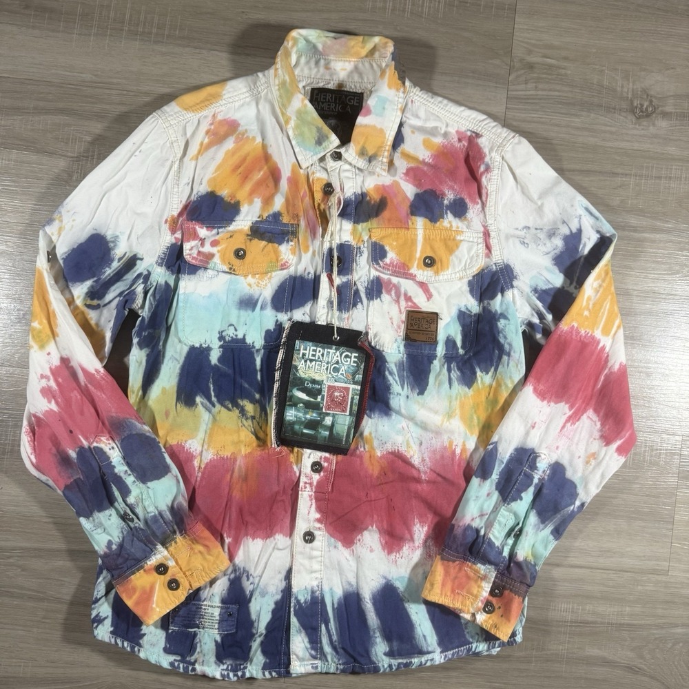 HERITAGE AMERICA Denim Distillery‎  Jacket Size  L NWT Multicolor Button Pockets